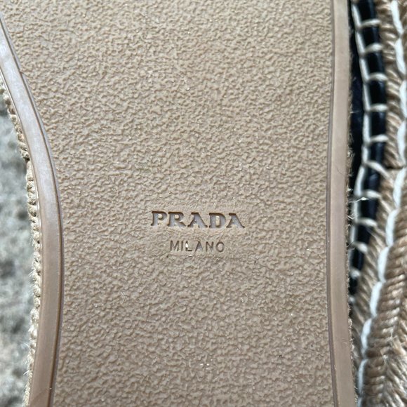 Prada Peep Toe Black Leather Espadrilles Size 8.5 /Euro Size 39 - Picture 7 of 11
